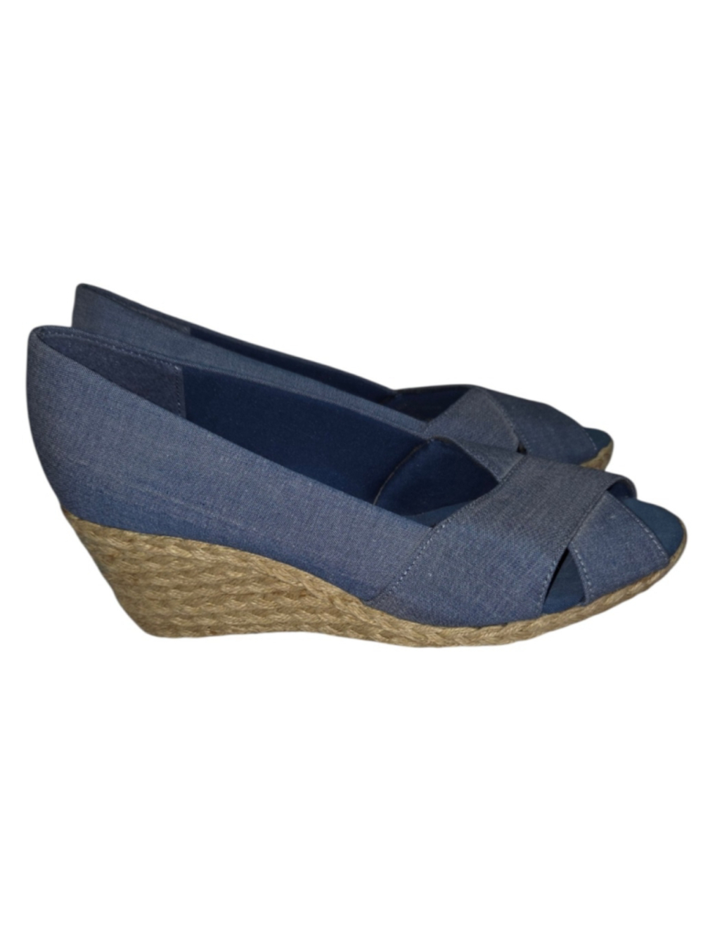 Women's Size 10 Chaps Dakoda Blue Denim Espadrille Wedge Sandals